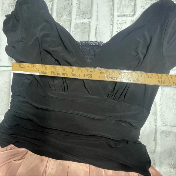 J.R.Nites by Carolin black-top dress with a pink A-line skirt. Size 16. Roses - Picture 12 of 16